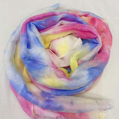 Rainbow Tie Dye Print Scarf Frayed Edge Shawl Casual Breathable