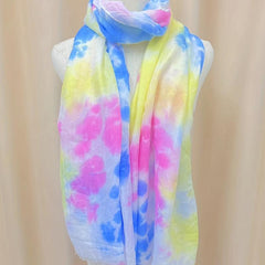 Rainbow Tie Dye Print Scarf Frayed Edge Shawl Casual Breathable