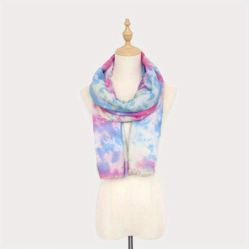Rainbow Tie Dye Print Scarf Frayed Edge Shawl Casual Breathable