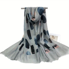 Vintage Ball Print Scarf Frayed Edge Warm Shawl Women Windproof Head Wrap
