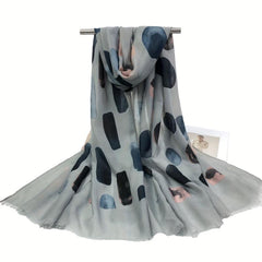 Vintage Ball Print Scarf Frayed Edge Warm Shawl Women Windproof Head Wrap