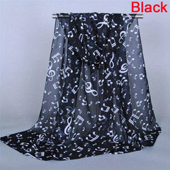 Music Note Print Chiffon Scarf for Women