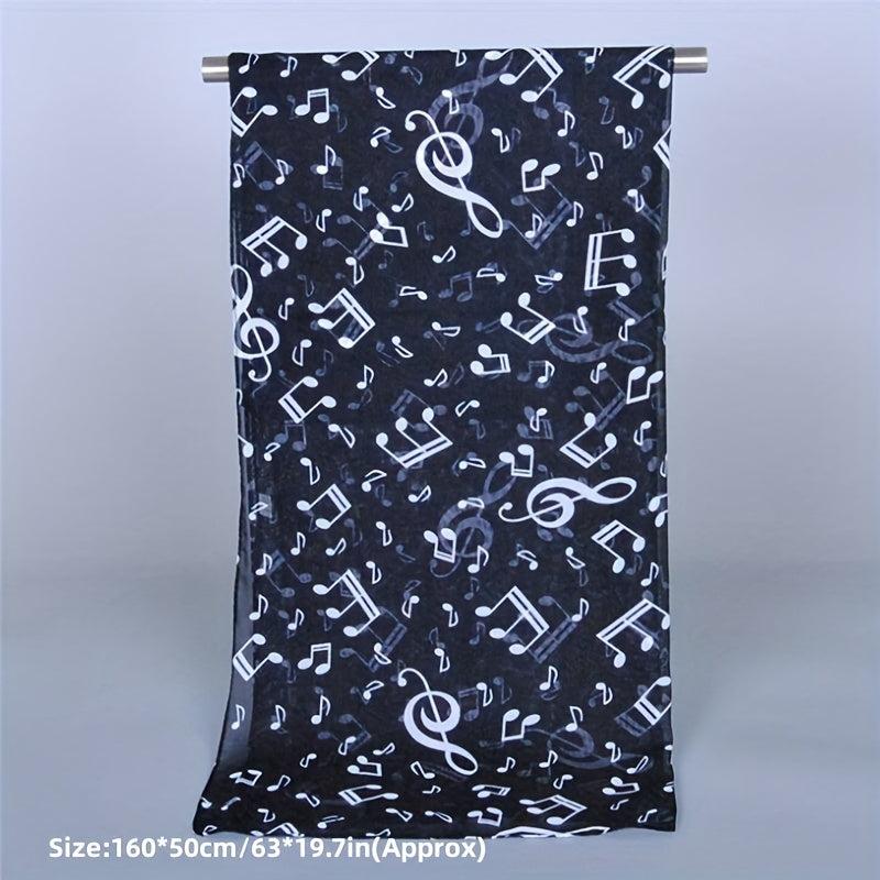 Music Note Print Chiffon Scarf for Women