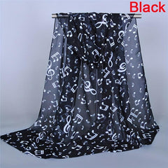 Music Note Print Chiffon Scarf for Women