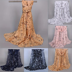 Music Note Print Chiffon Scarf for Women
