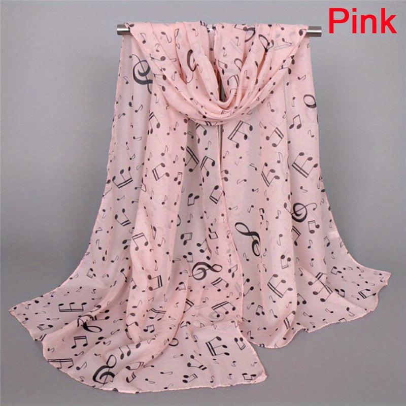 Music Note Print Chiffon Scarf for Women