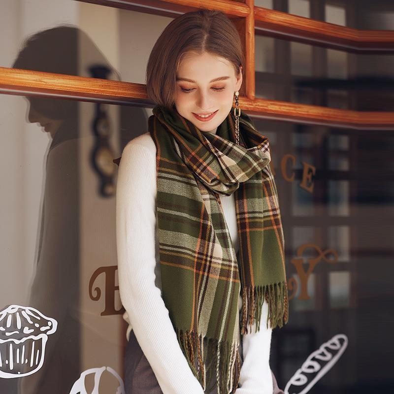 Women's Winter Scarf Large Warm Shawl Tassel Plaid Oversized Scarves