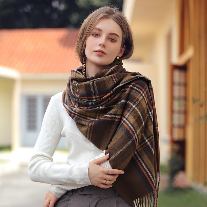 Women's Winter Scarf Large Warm Shawl Tassel Plaid Oversized Scarves