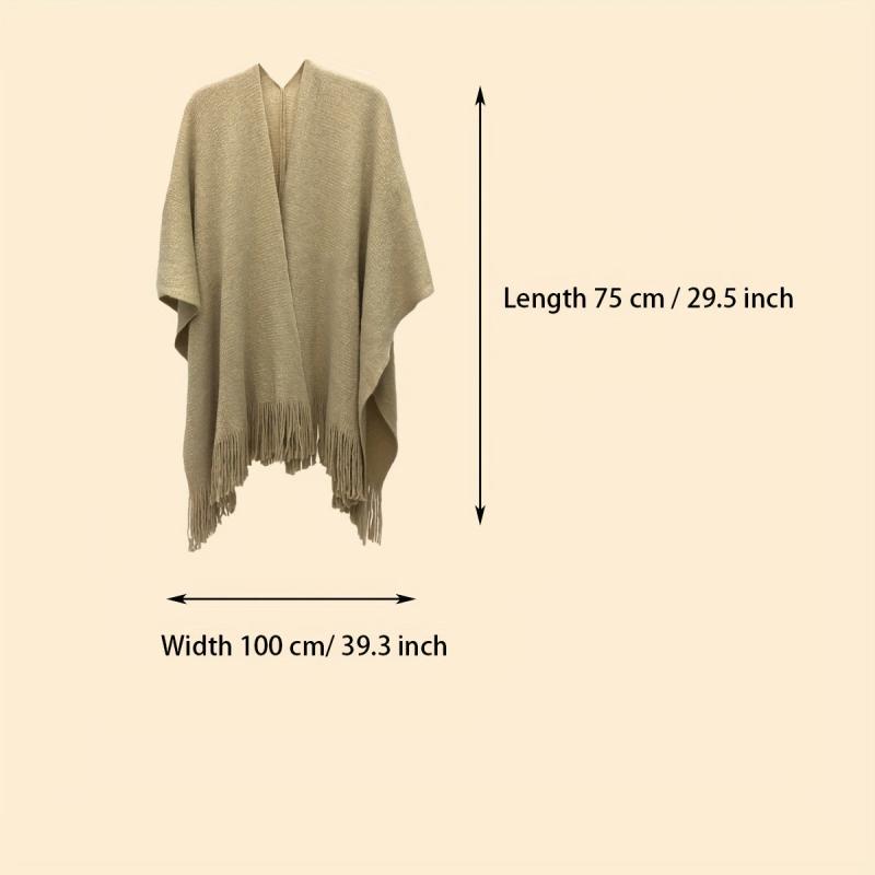 Light Tan Knit Shawl Tassel Sparkly Wraps Women's Windproof Warm Poncho Cape