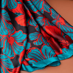 Lily Lower Pattern Silk Scarf Shawl Wrap Head Wrap