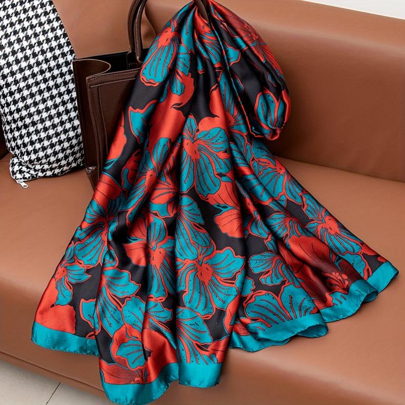 Lily Lower Pattern Silk Scarf Shawl Wrap Head Wrap