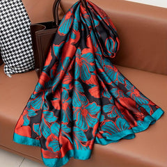 Lily Lower Pattern Silk Scarf Shawl Wrap Head Wrap