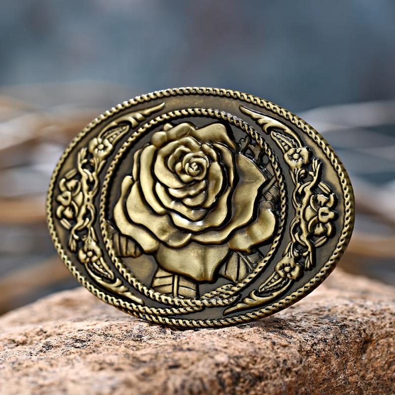 Western Cowboy Style Rose Pattern Belt Buckle in 3 Colors
