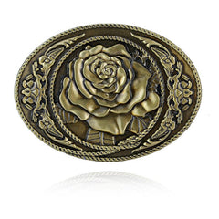 Western Cowboy Style Rose Pattern Belt Buckle in 3 Colors