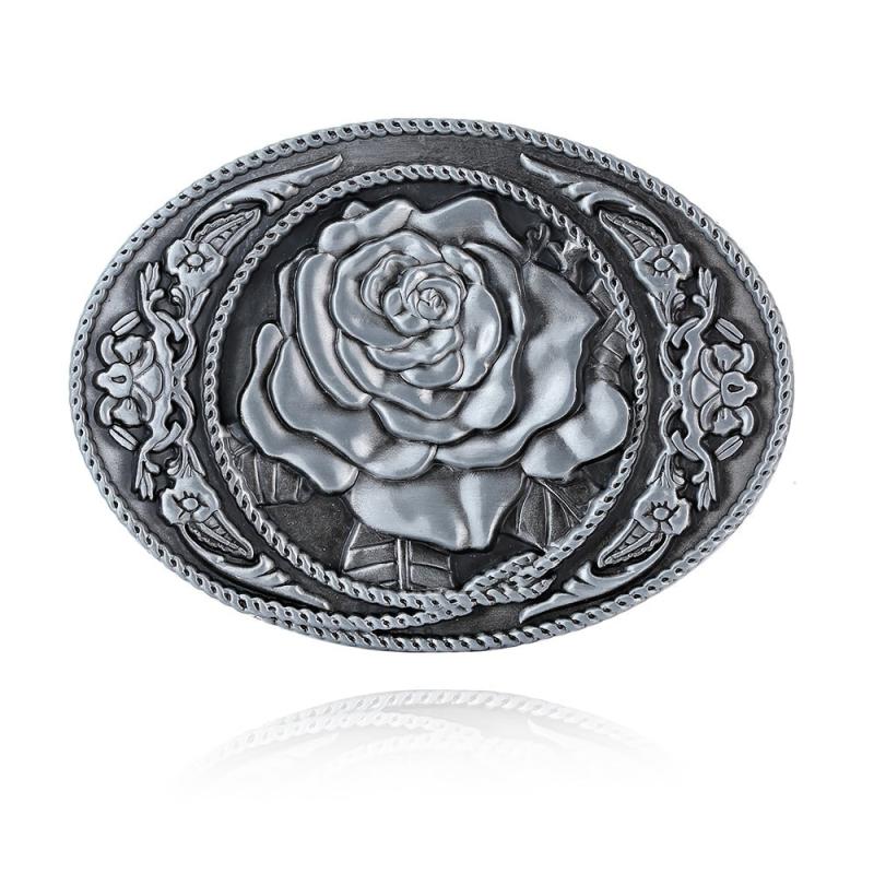 Western Cowboy Style Rose Pattern Belt Buckle in 3 Colors