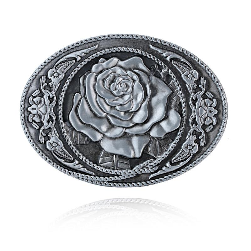 Western Cowboy Style Rose Pattern Belt Buckle in 3 Colors