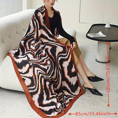 Classic Stripe Print Long Scarf Vintage Shawl Warm Wrap Women Head Wraps Silk