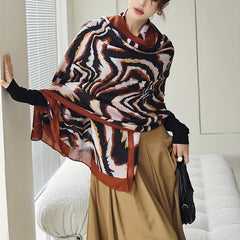 Classic Stripe Print Long Scarf Vintage Shawl Warm Wrap Women Head Wraps Silk