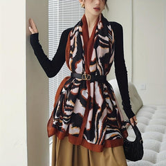 Classic Stripe Print Long Scarf Vintage Shawl Warm Wrap Women Head Wraps Silk
