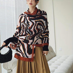 Classic Stripe Print Long Scarf Vintage Shawl Warm Wrap Women Head Wraps Silk