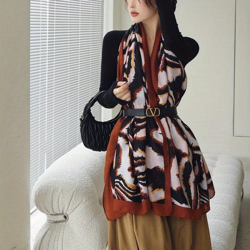 Classic Stripe Print Long Scarf Vintage Shawl Warm Wrap Women Head Wraps Silk