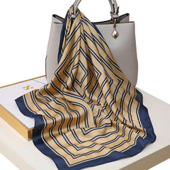 Women's Retro Plaid Dot Scarf Satin Square Large Neckerchief
