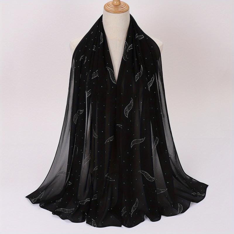 Wavy Leaf Chiffon Scarf Hijab Classic Shawl Head Wrap Women Hair Accessory