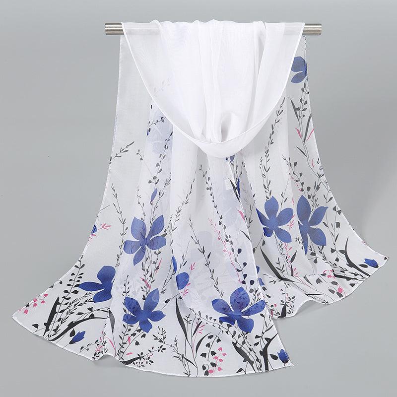 Chiffon Scarf Flower Leaf Print Shawl Windproof Head Wrap Sunscreen Towel
