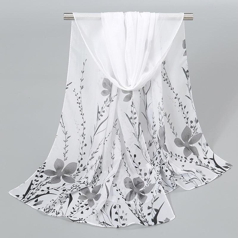 Chiffon Scarf Flower Leaf Print Shawl Windproof Head Wrap Sunscreen Towel