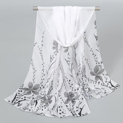 Chiffon Scarf Flower Leaf Print Shawl Windproof Head Wrap Sunscreen Towel