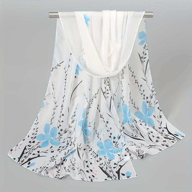 Chiffon Scarf Flower Leaf Print Shawl Windproof Head Wrap Sunscreen Towel