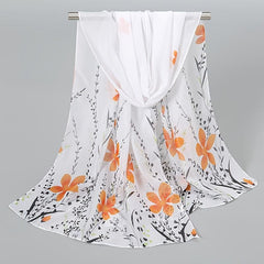 Chiffon Scarf Flower Leaf Print Shawl Windproof Head Wrap Sunscreen Towel