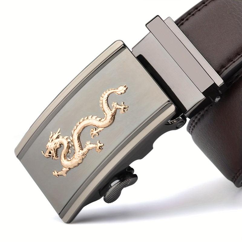 Men's Dragon Style Leather Belt Automatic Buckle