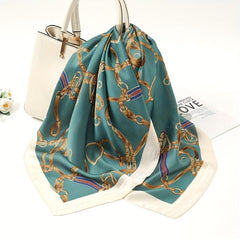Chain Print Silk Scarf Square Shawl for Women