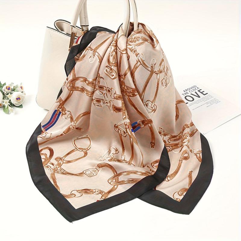 Chain Print Silk Scarf Square Shawl for Women