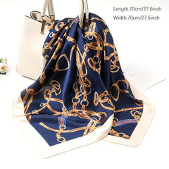 Chain Print Silk Scarf Square Shawl for Women