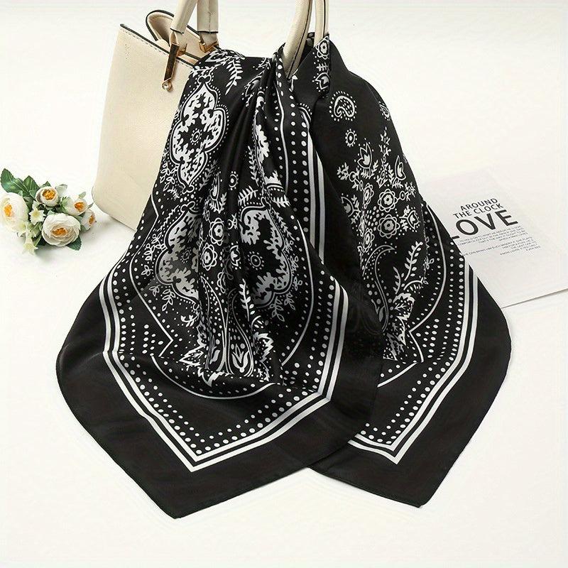 Chain Print Silk Scarf Square Shawl for Women