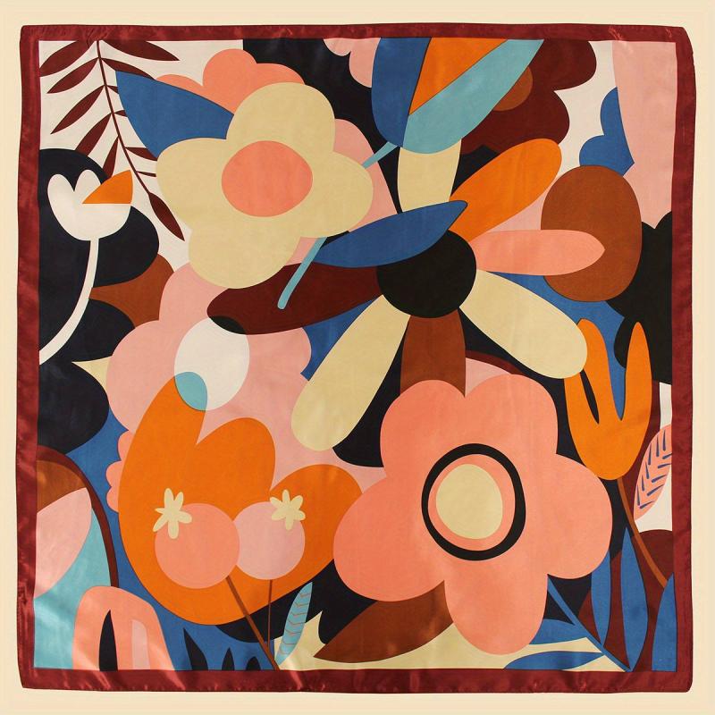 Leaf Flower Print Bandana Satin Shawl Silk Square Scarf Head Wrap Turban