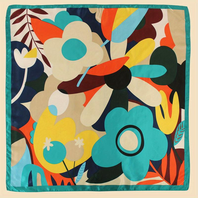 Leaf Flower Print Bandana Satin Shawl Silk Square Scarf Head Wrap Turban