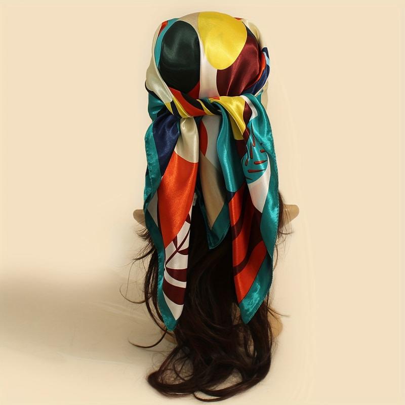 Leaf Flower Print Bandana Satin Shawl Silk Square Scarf Head Wrap Turban