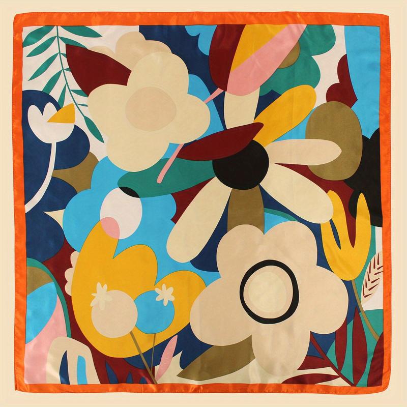 Leaf Flower Print Bandana Satin Shawl Silk Square Scarf Head Wrap Turban