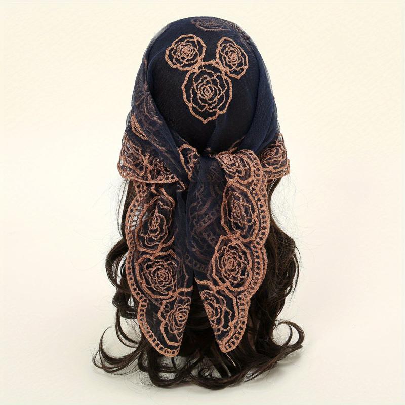 Lace Floral Embroidery Bandana Breathable Head Scarf Boho Shawl