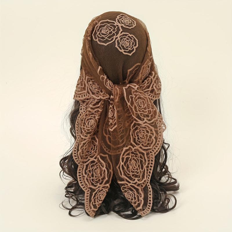 Lace Floral Embroidery Bandana Breathable Head Scarf Boho Shawl