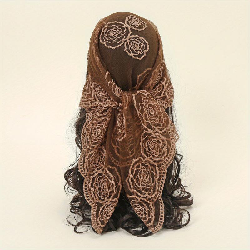 Lace Floral Embroidery Bandana Breathable Head Scarf Boho Shawl