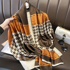 Houndstooth Scarf Satin Shawl Windproof Head Wrap