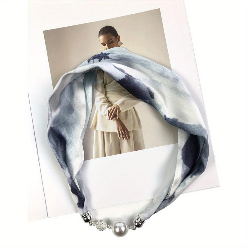 Pearl Necklace Scarf Magnetic Buckle Headband Silk Infinity