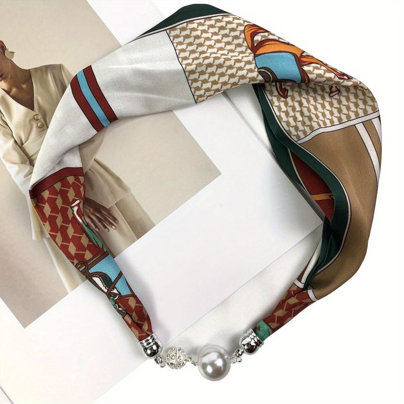 Pearl Necklace Scarf Magnetic Buckle Headband Silk Infinity