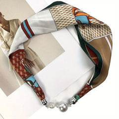 Pearl Necklace Scarf Magnetic Buckle Headband Silk Infinity