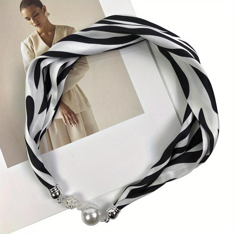 Pearl Necklace Scarf Magnetic Buckle Headband Silk Infinity