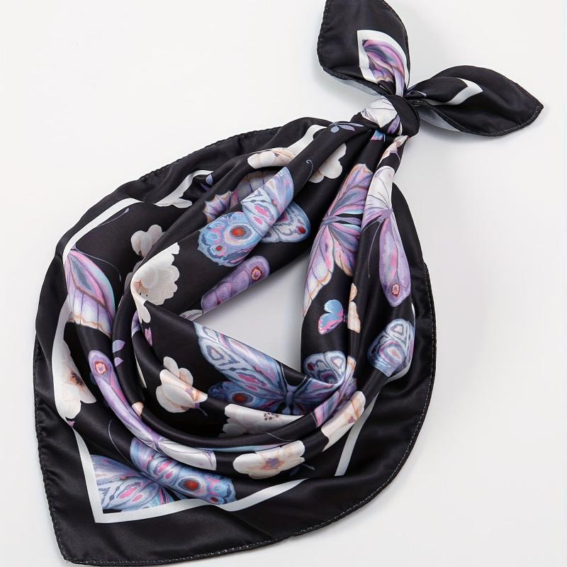 Butterfly Print Bandana Casual Square Scarf Women Neckerchief Head Wrap Hair Acc